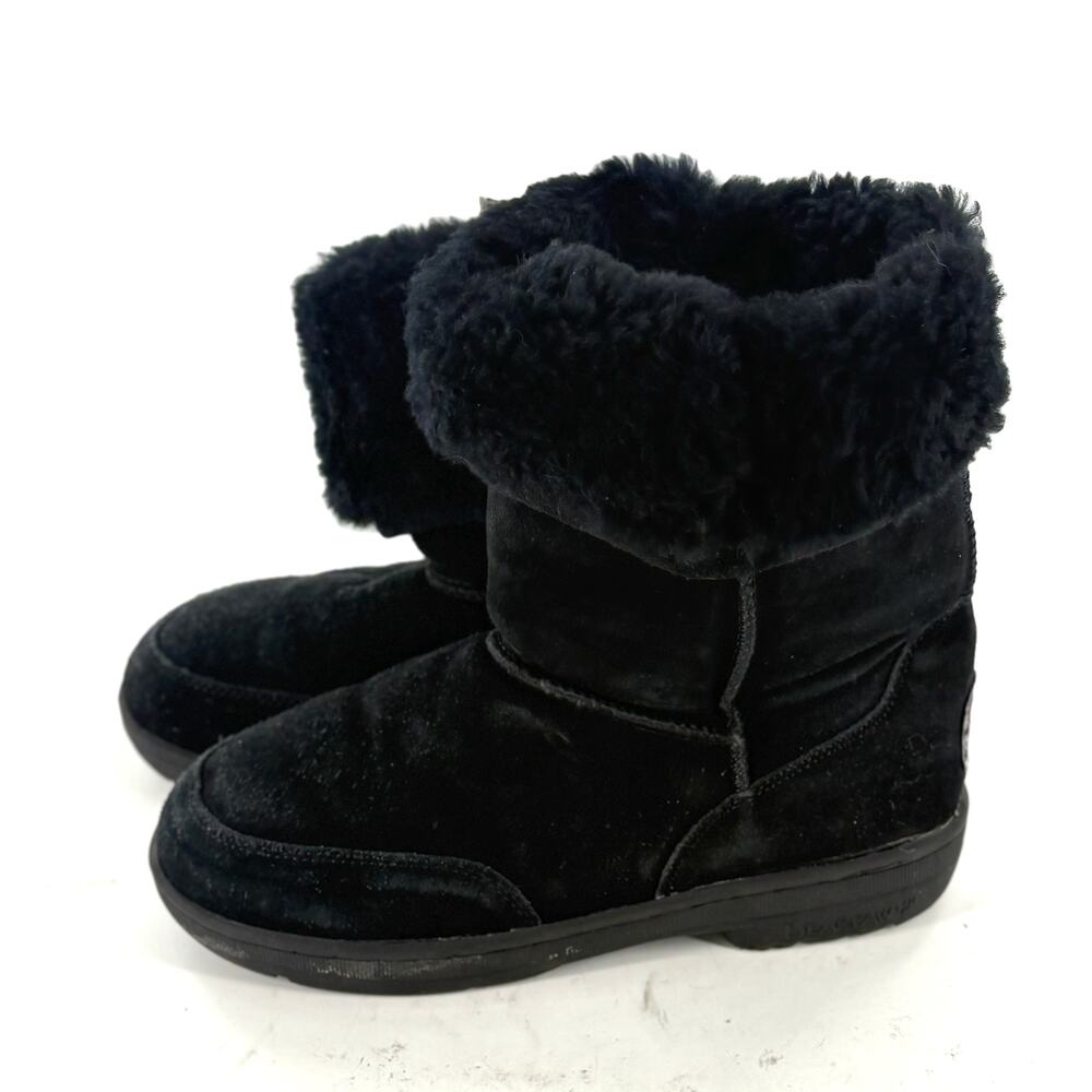 Bearpaw Suede Sherpa Boots 8 Black Leather Snow Faux Shearling Ankle Booties